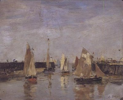 Yachts i havnen af Eugene Louis Boudin