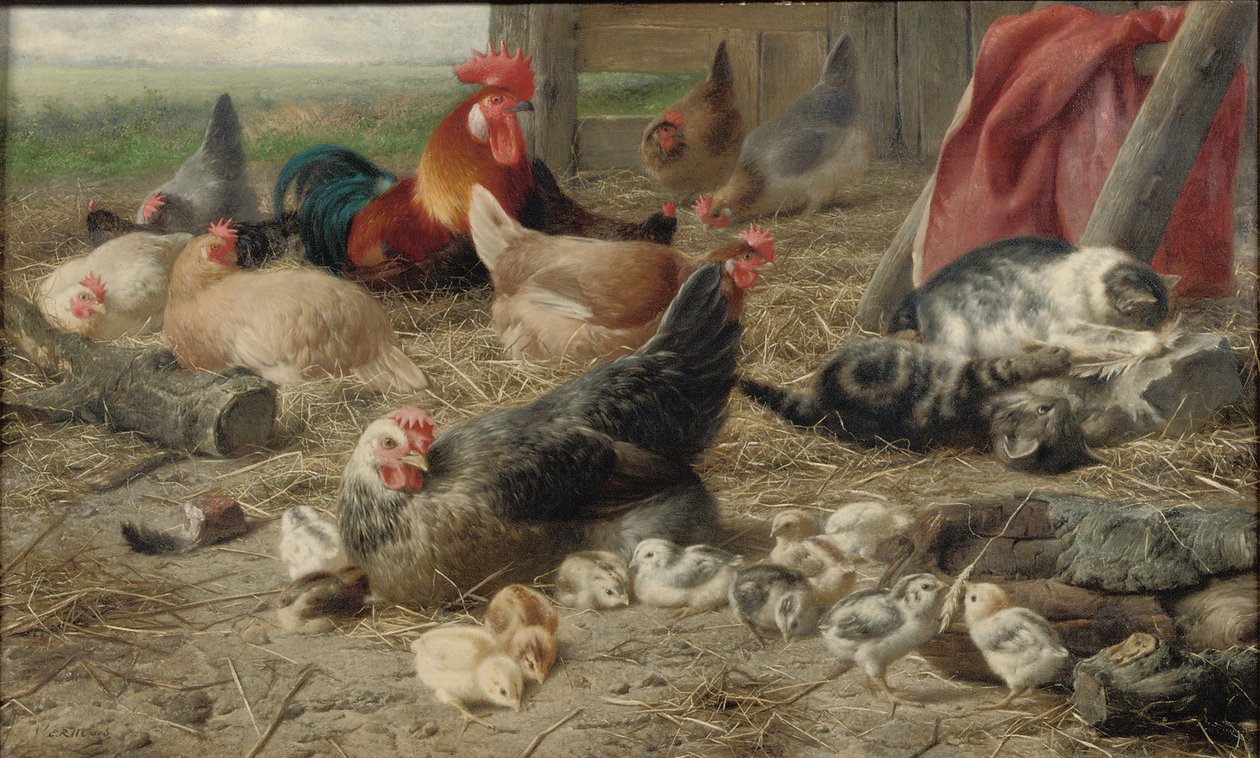 In the Barnyard (olie på lærred) af Eugene Remy Maes
