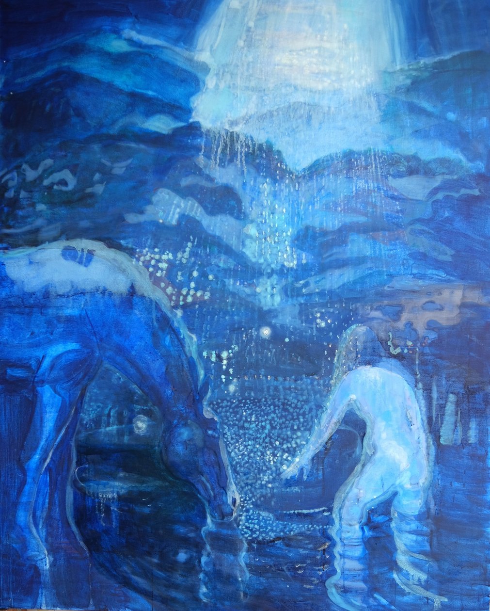 Moon-Night Swim, 2020 (pigmenter, olie, lærred) af Eugenie Vronskaya