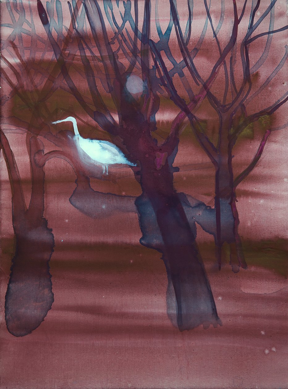 White Crane, 2019 (linned, pigmenter) af Eugenie Vronskaya