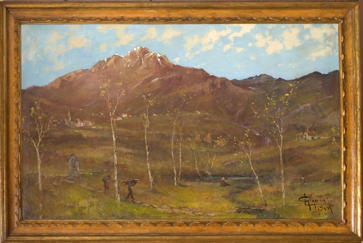 Bjerglandskab (olie på lærred) af Eugenio Gignous
