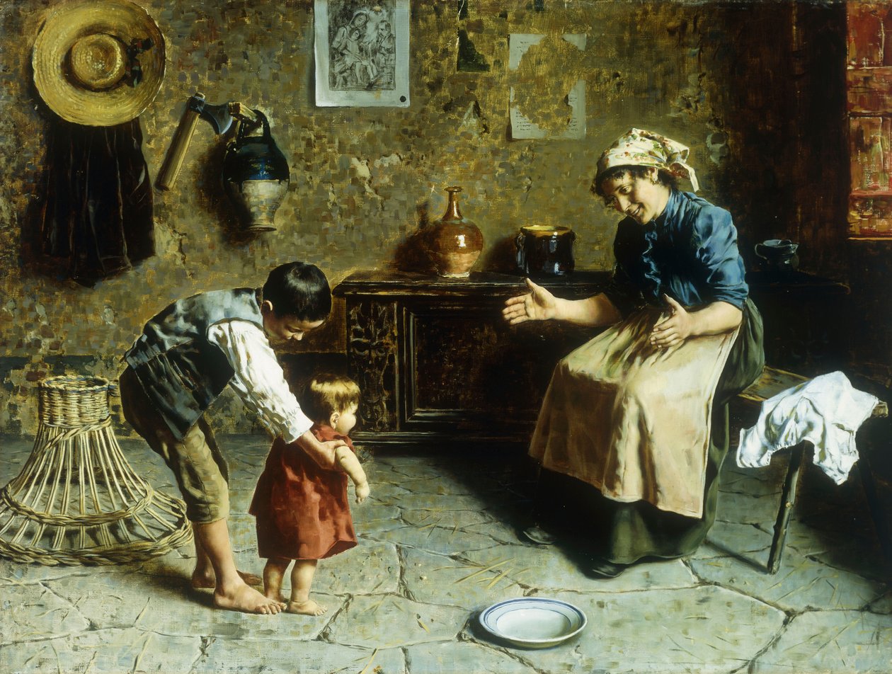 De første trin (olie på lærred) af Eugenio Zampighi