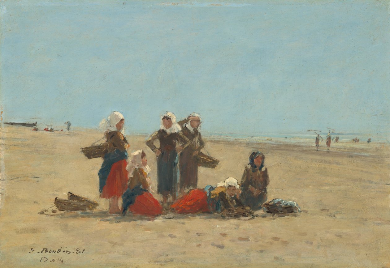 Kvinder på stranden ved Berck af Eugène Boudin