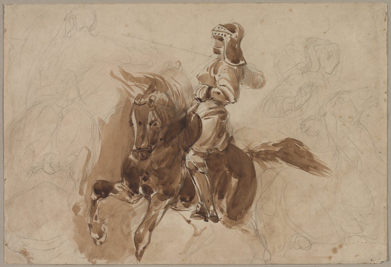 Panserfigur på hesteryg (recto) af Eugène Delacroix