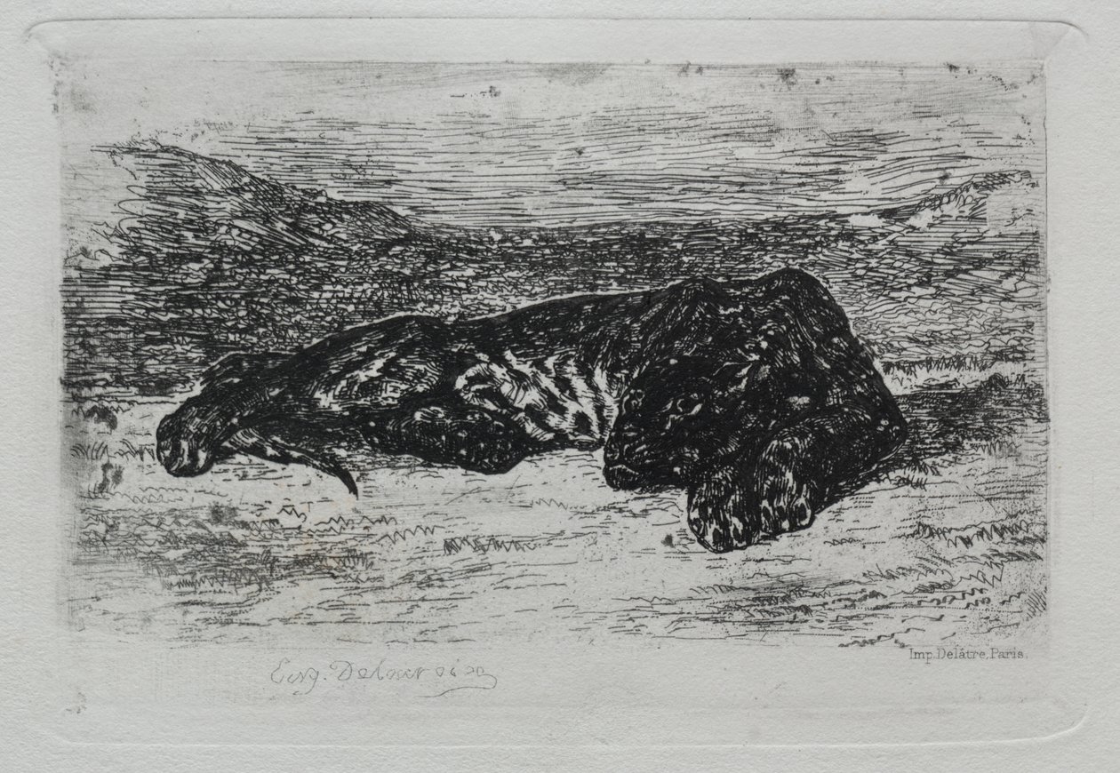 Krøjende tiger i ørkenen af Eugène Delacroix