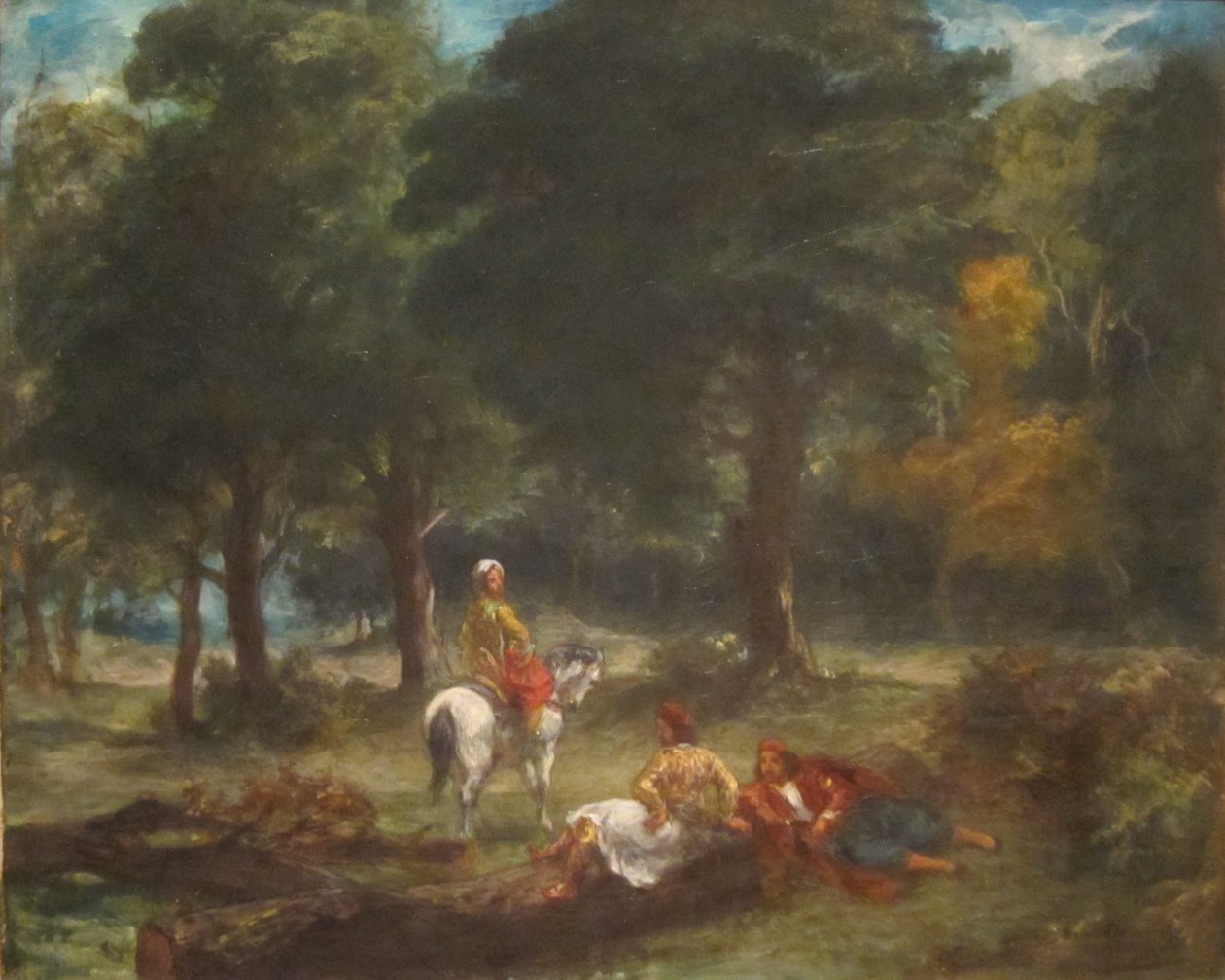 Græske hulemænd hviler i skov af Eugène Delacroix