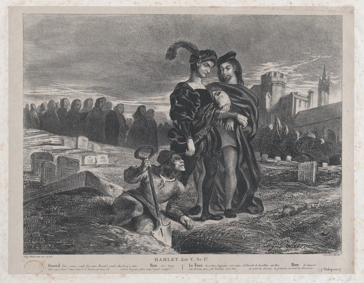 Hamlet overvejer Yoricks kranium, 1828., 1828. af Eugène Delacroix