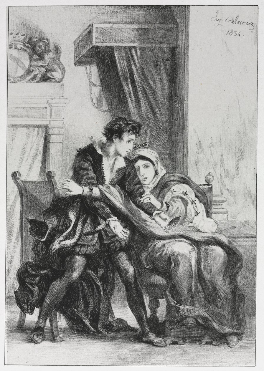 Hamlet: Hamlet og dronningen af Eugène Delacroix