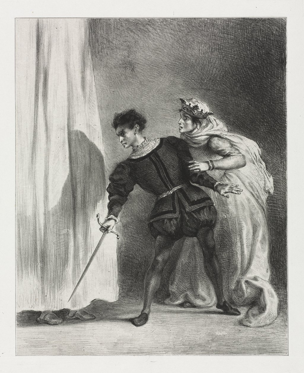 Hamlet: Mordet på Polonius af Eugène Delacroix