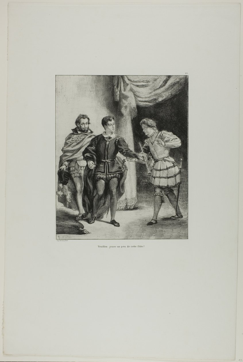 Hamlet og Gyldenstjerne, planche 6 fra Hamlet af Eugène Delacroix