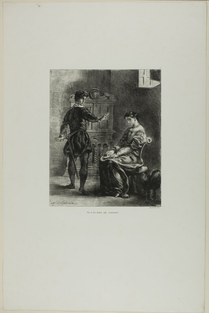 Hamlet og Ophelia, planche 5 fra Hamlet af Eugène Delacroix