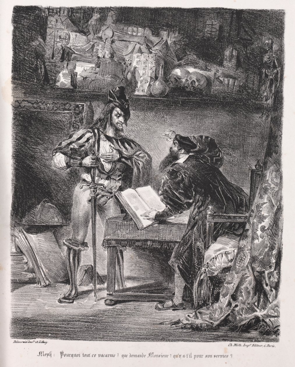 Illustrationer til Faust: Mephistopheles besøger Faust af Eugène Delacroix