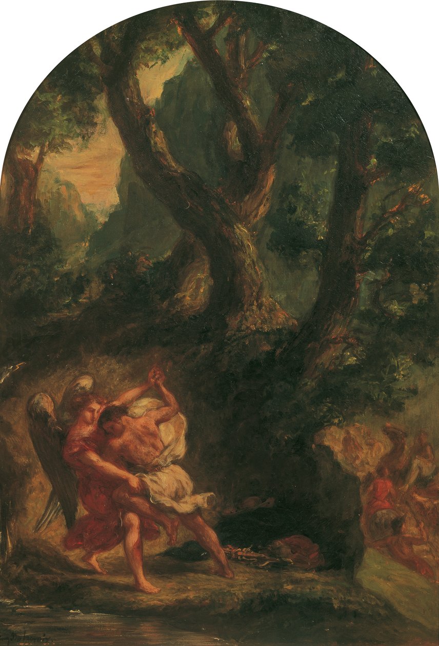 Jakob kæmper med englen af Eugène Delacroix