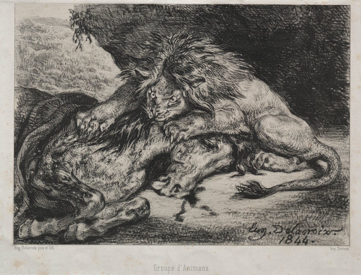 Løve fortærer en hest af Eugène Delacroix