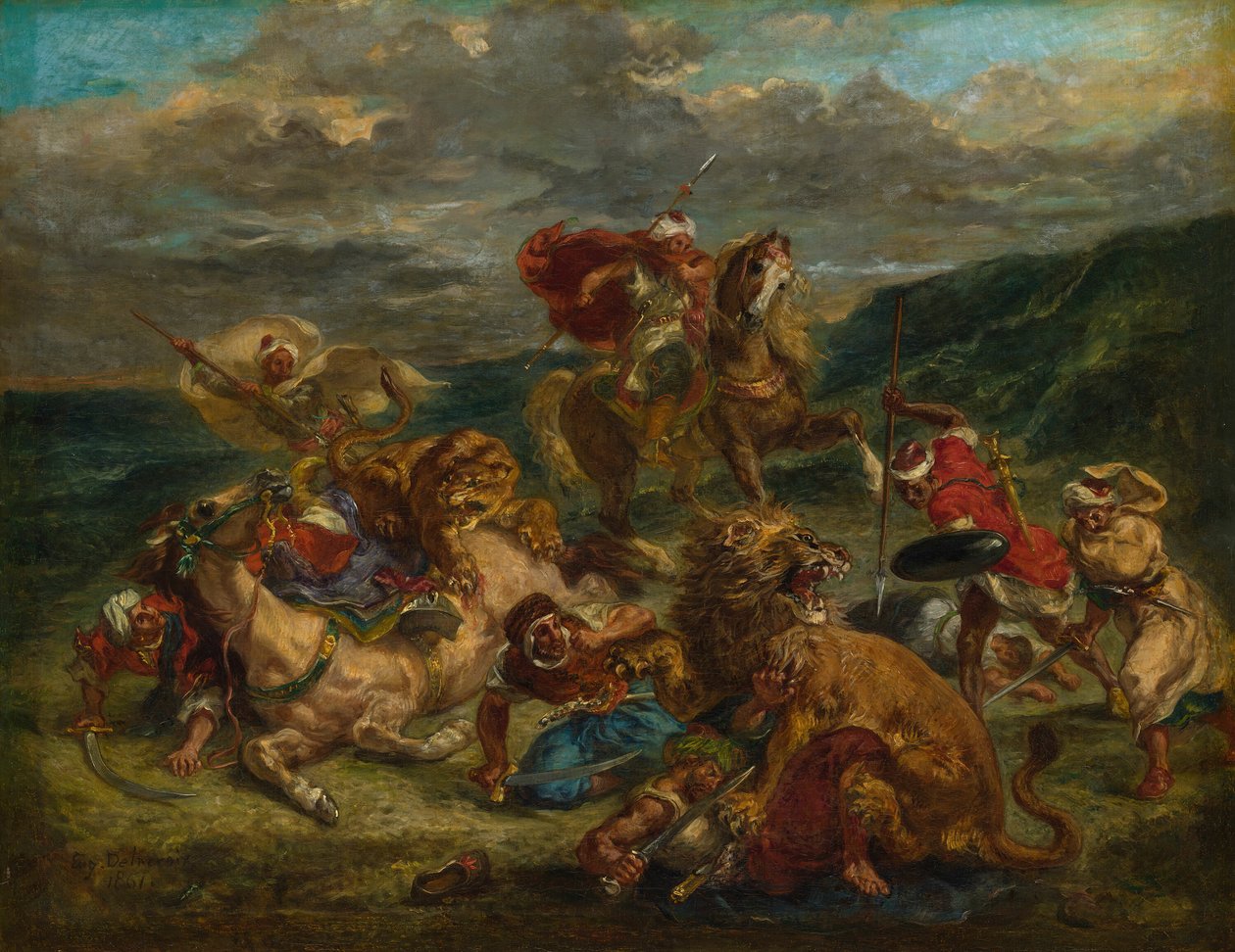 Løvejagt, 186061. af Eugène Delacroix