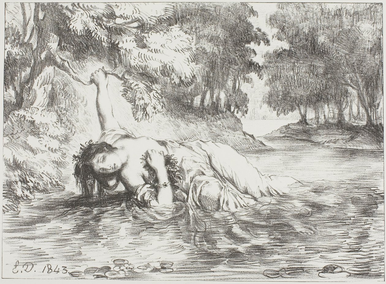 Ophelias død af Eugène Delacroix