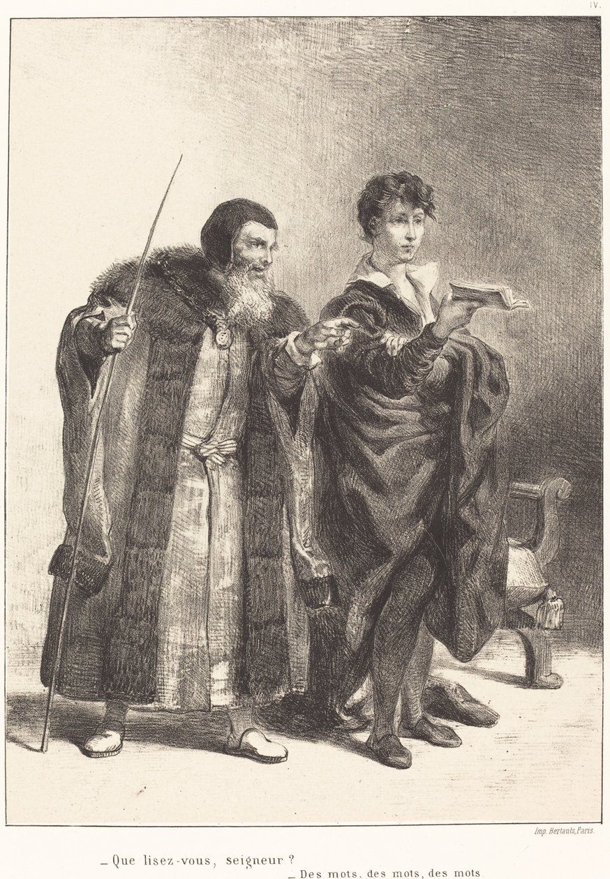 Polonius og Hamlet (akt II, scene II) af Eugène Delacroix