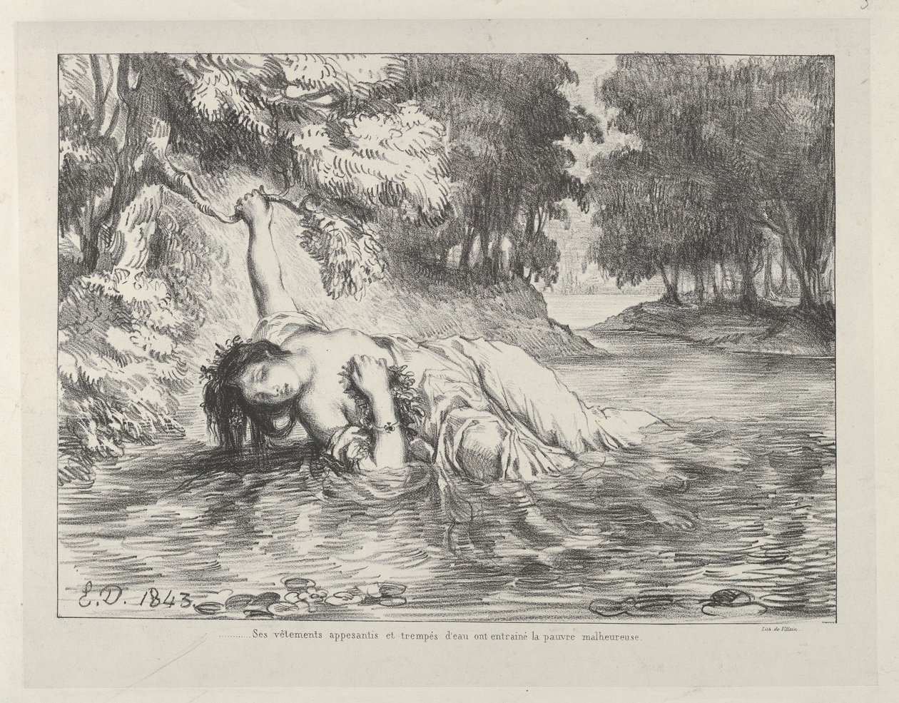 Ophelias død, 1843., 1843. af Eugène Delacroix