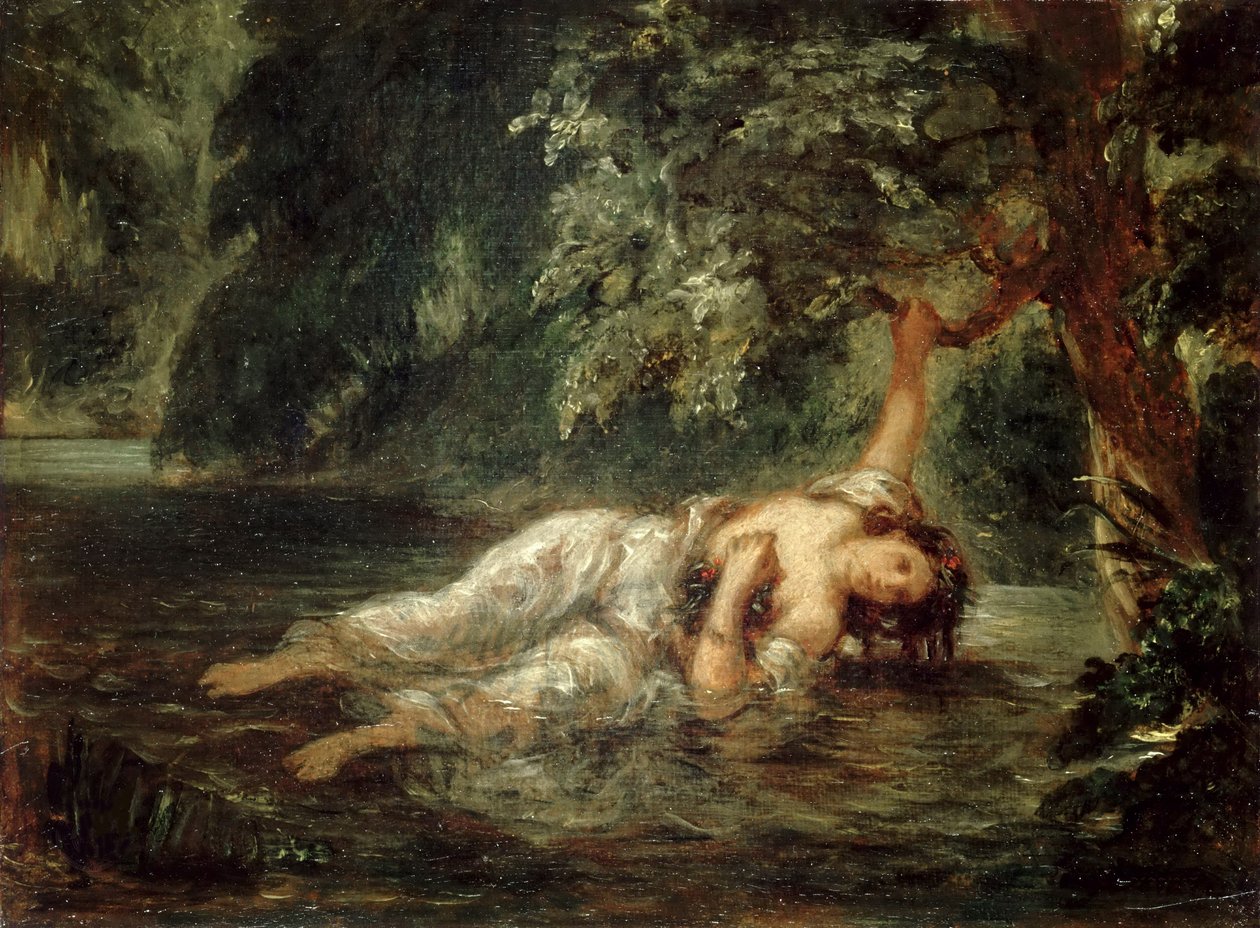Ophelias død, 1853. af Eugène Delacroix