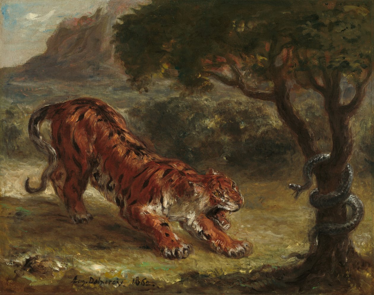 Tiger og slange, 1862. af Eugène Delacroix