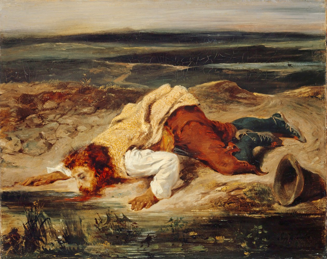 Såret Brigand Roman Shepherd, ca 1825. af Eugène Delacroix