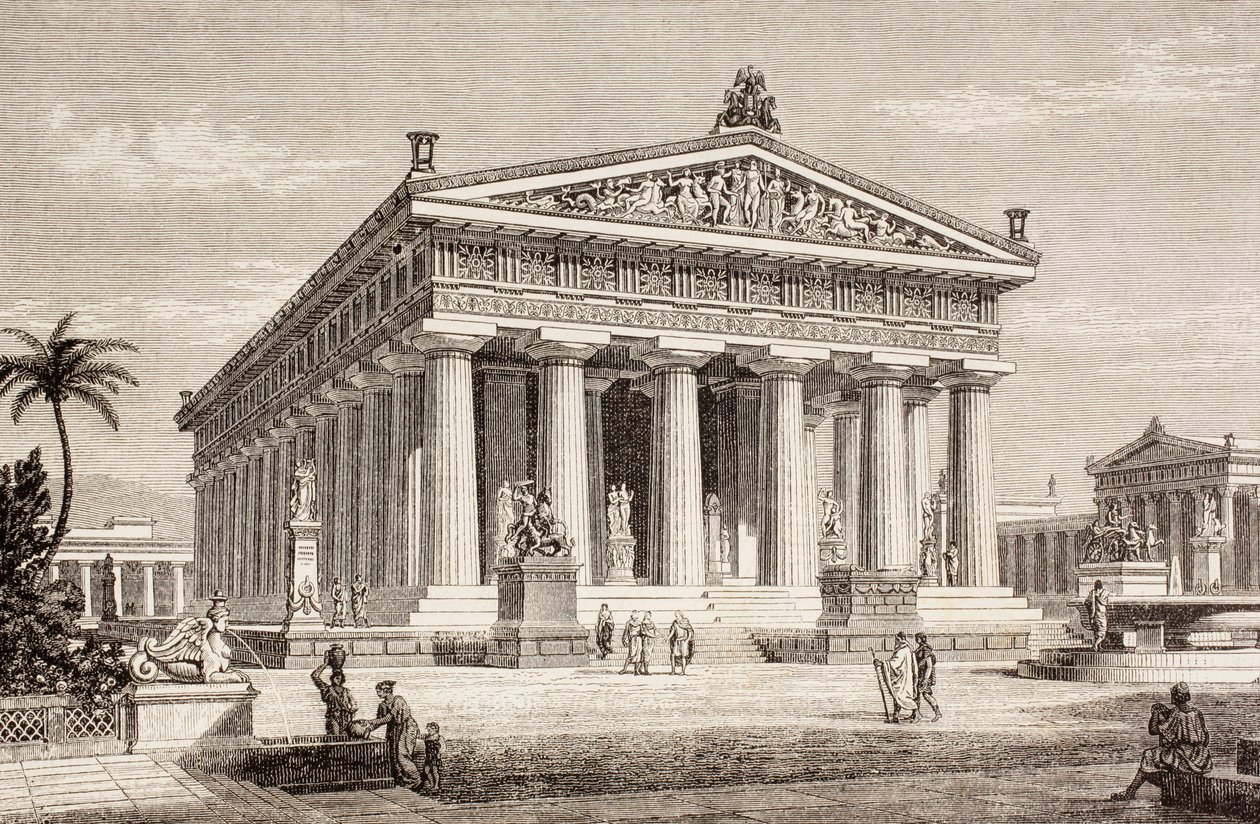 Kunstnerindtryk af Poseidons tempel, Paestum, fra 