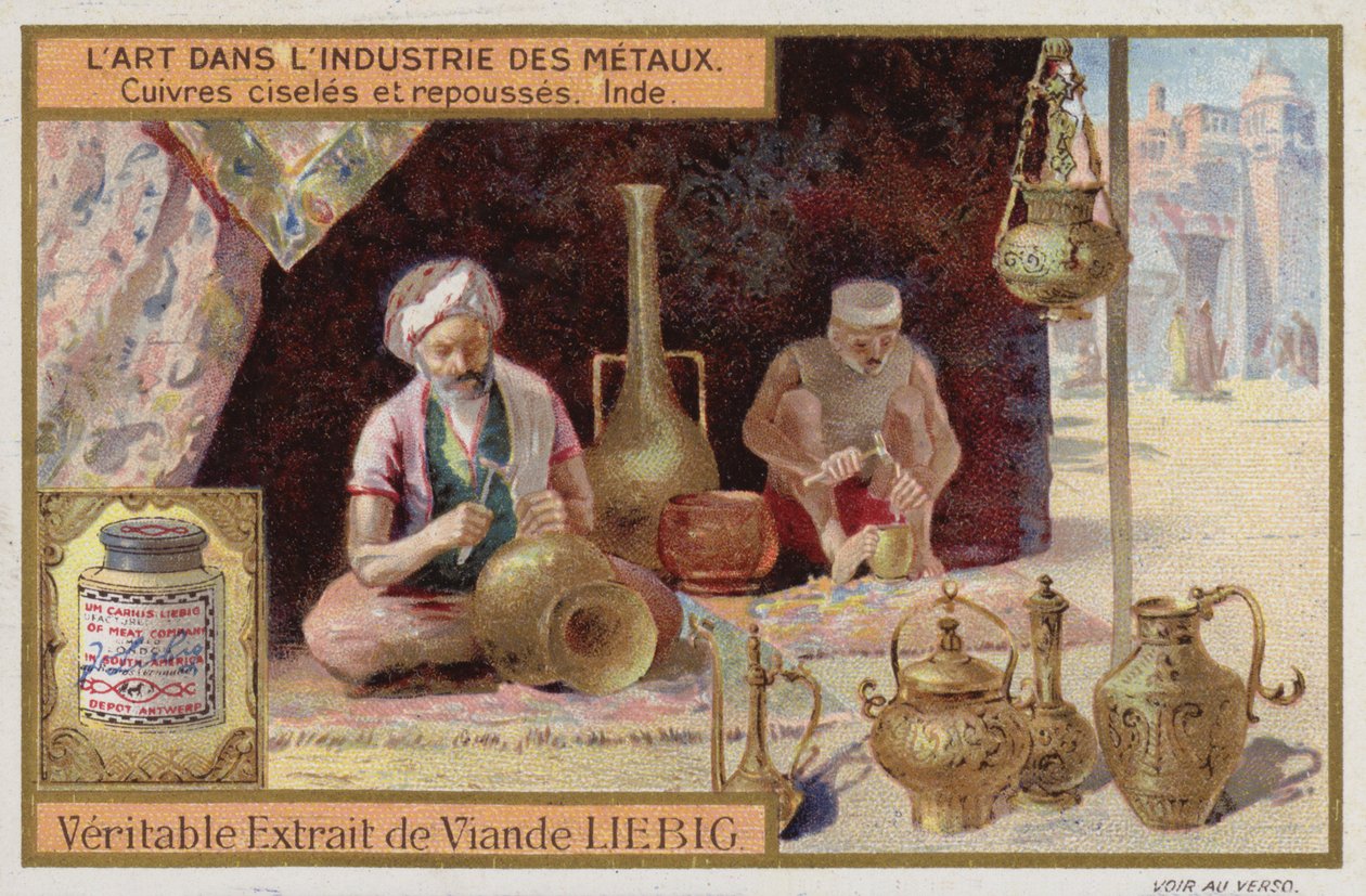 Graveret og bearbejdet kobber, Indien (chromolitho) af European School