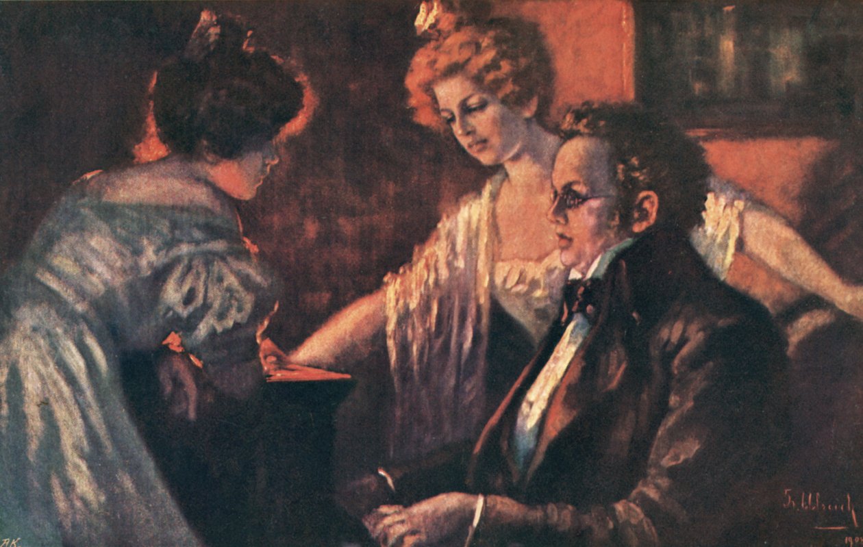 Franz Schubert, østrigsk komponist (farvelitografi) af European School