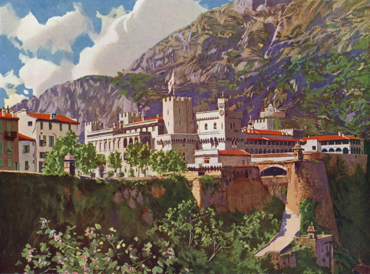 Monaco, fyrstens palads (farvelitografi) af European School