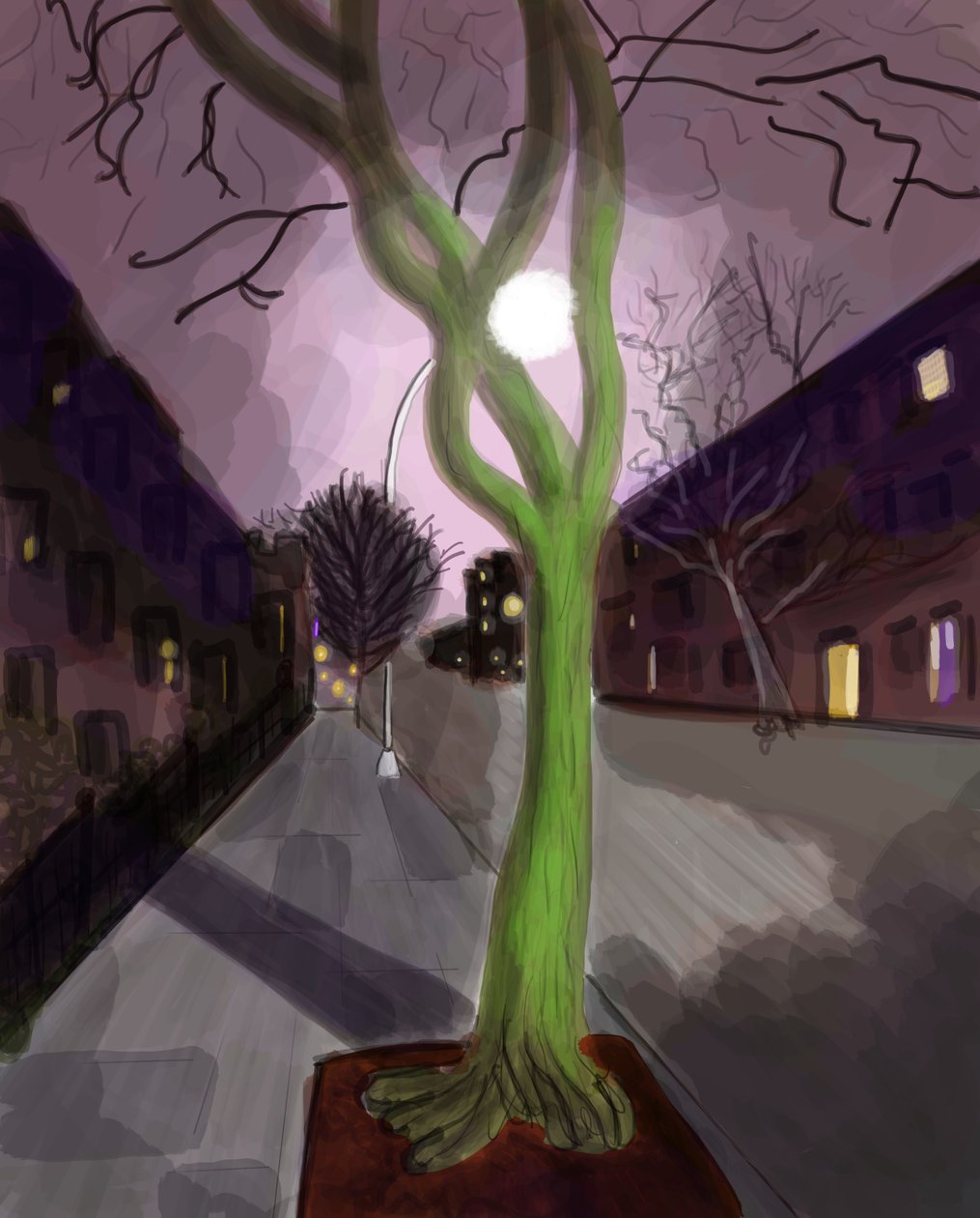 11th Street At Night, Brooklyn (digital kunst) af Evan Sklar