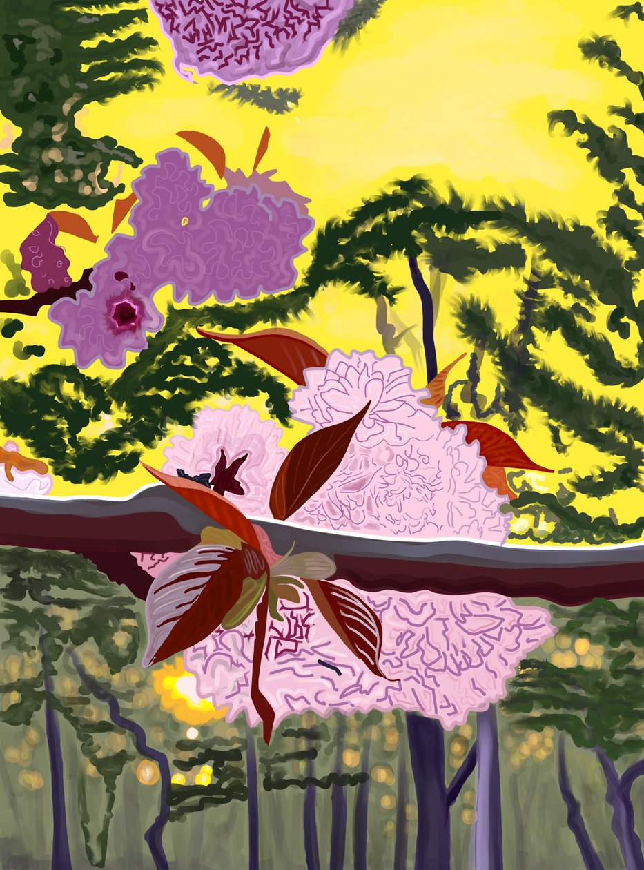 Kirsebærblomster på en gren i Brooklyn (digital kunst) af Evan Sklar