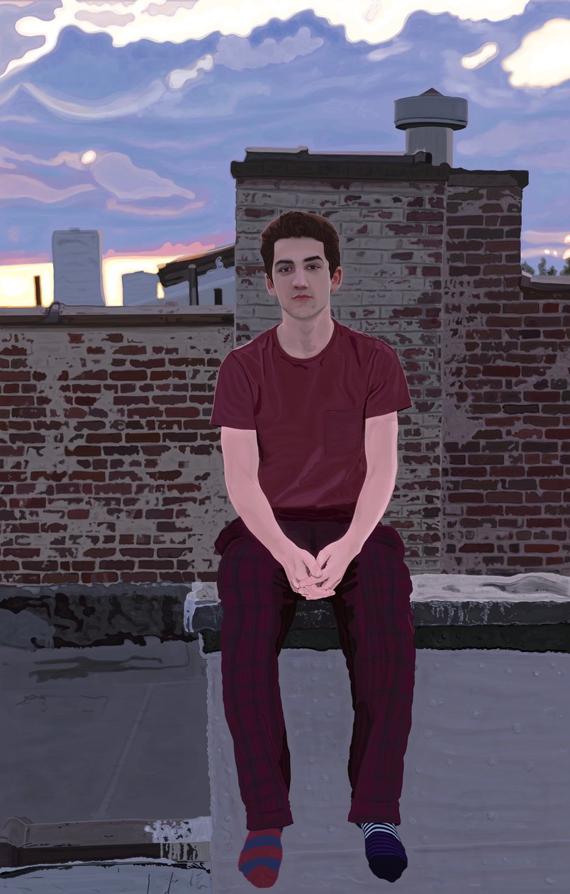 Emmitt på taget, Brooklyn (digital kunst) af Evan Sklar