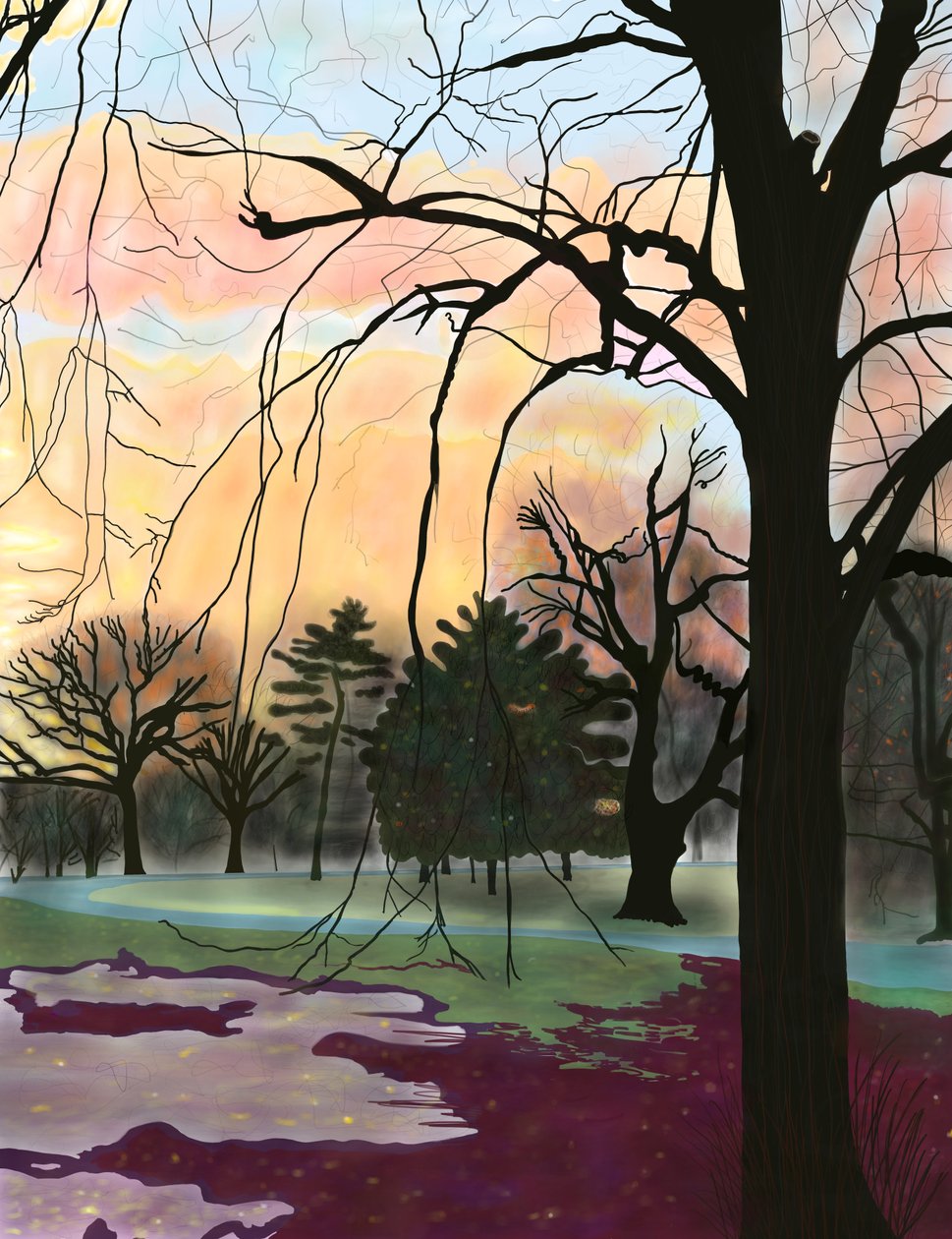 Prospect Park, træer (digital kunst) af Evan Sklar