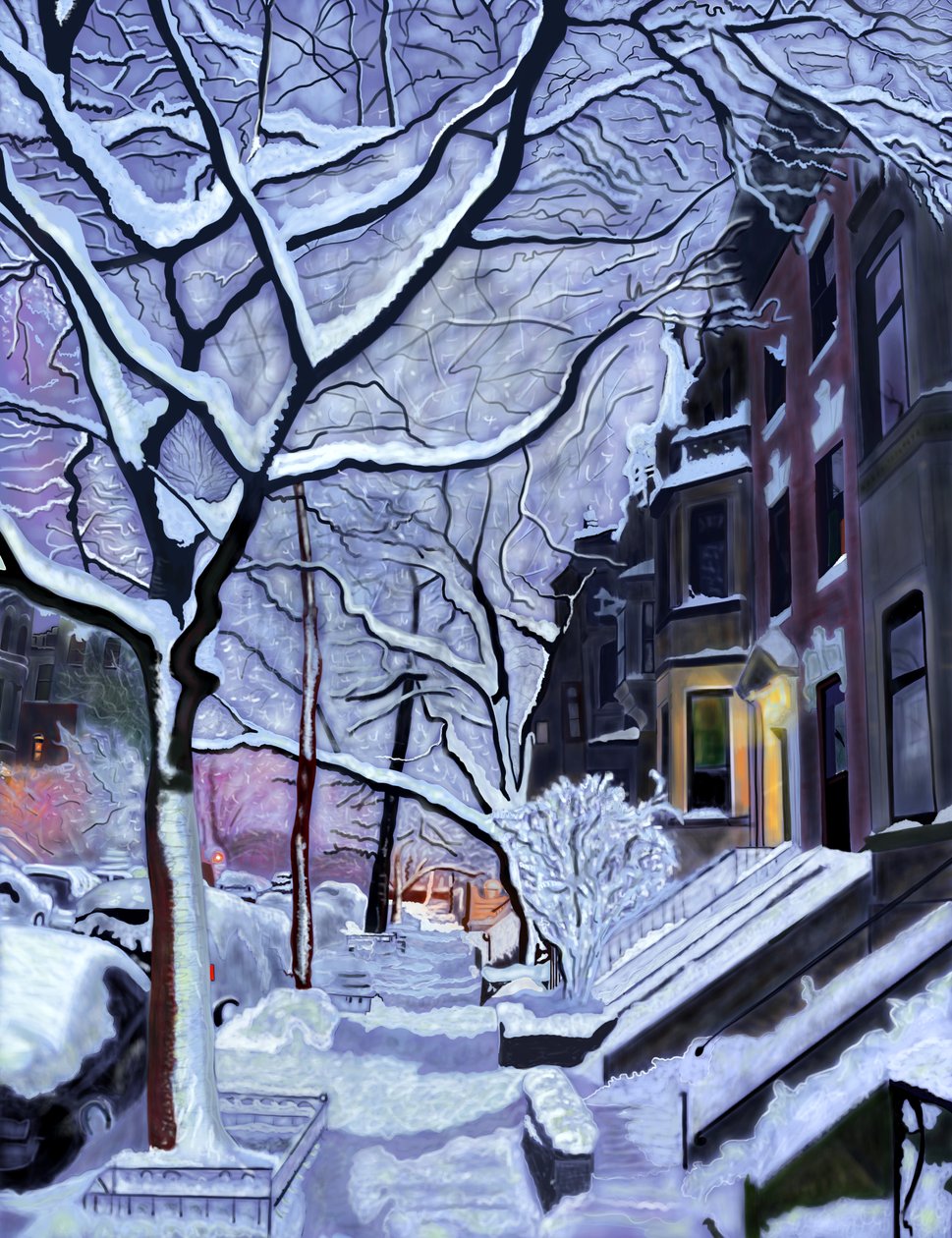 Våd sne, første lys, Brooklyn (digital kunst) af Evan Sklar