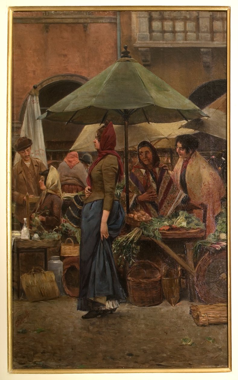 Piazza delle Erbe 1892 (olie på lærred) af Evaristo Cappelli