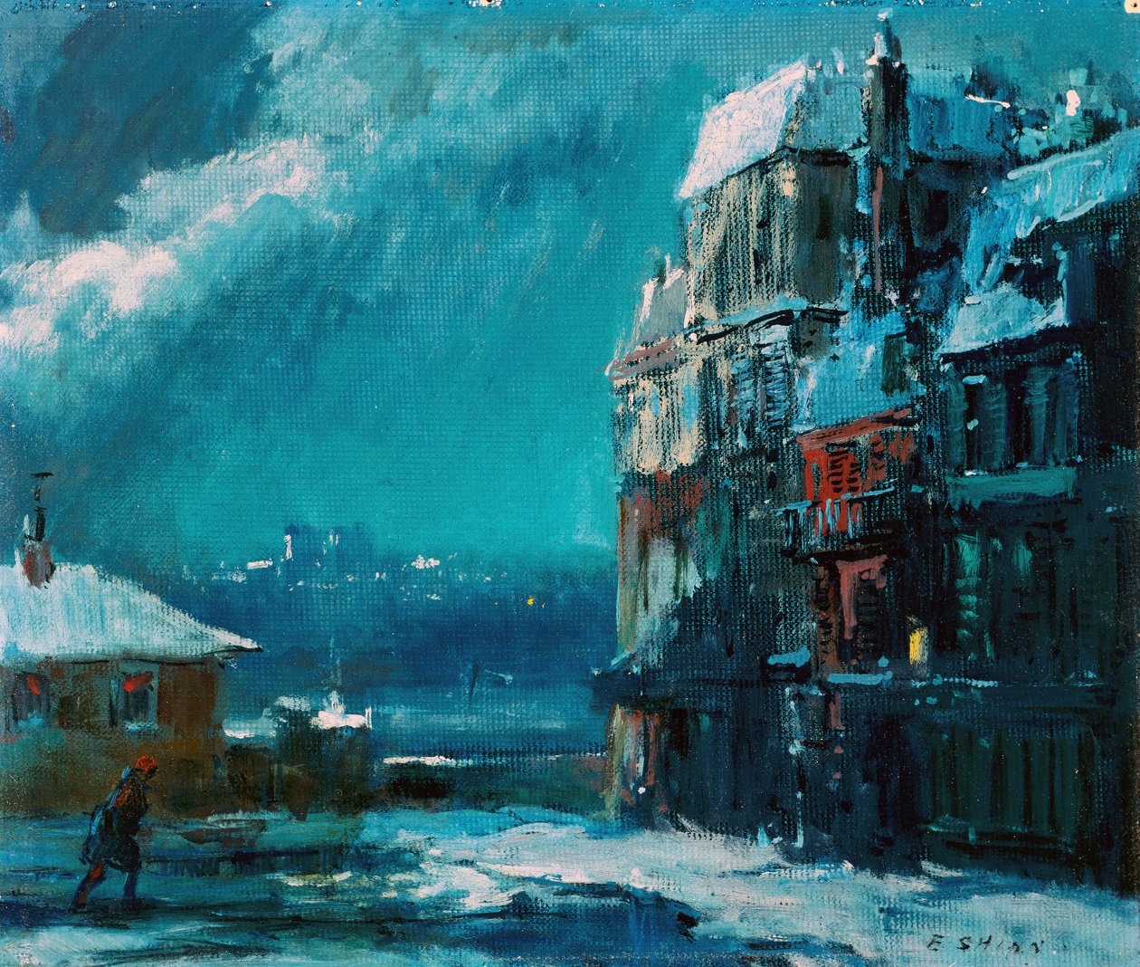 Vinternat, Paris (olie på plade) af Everett Shinn