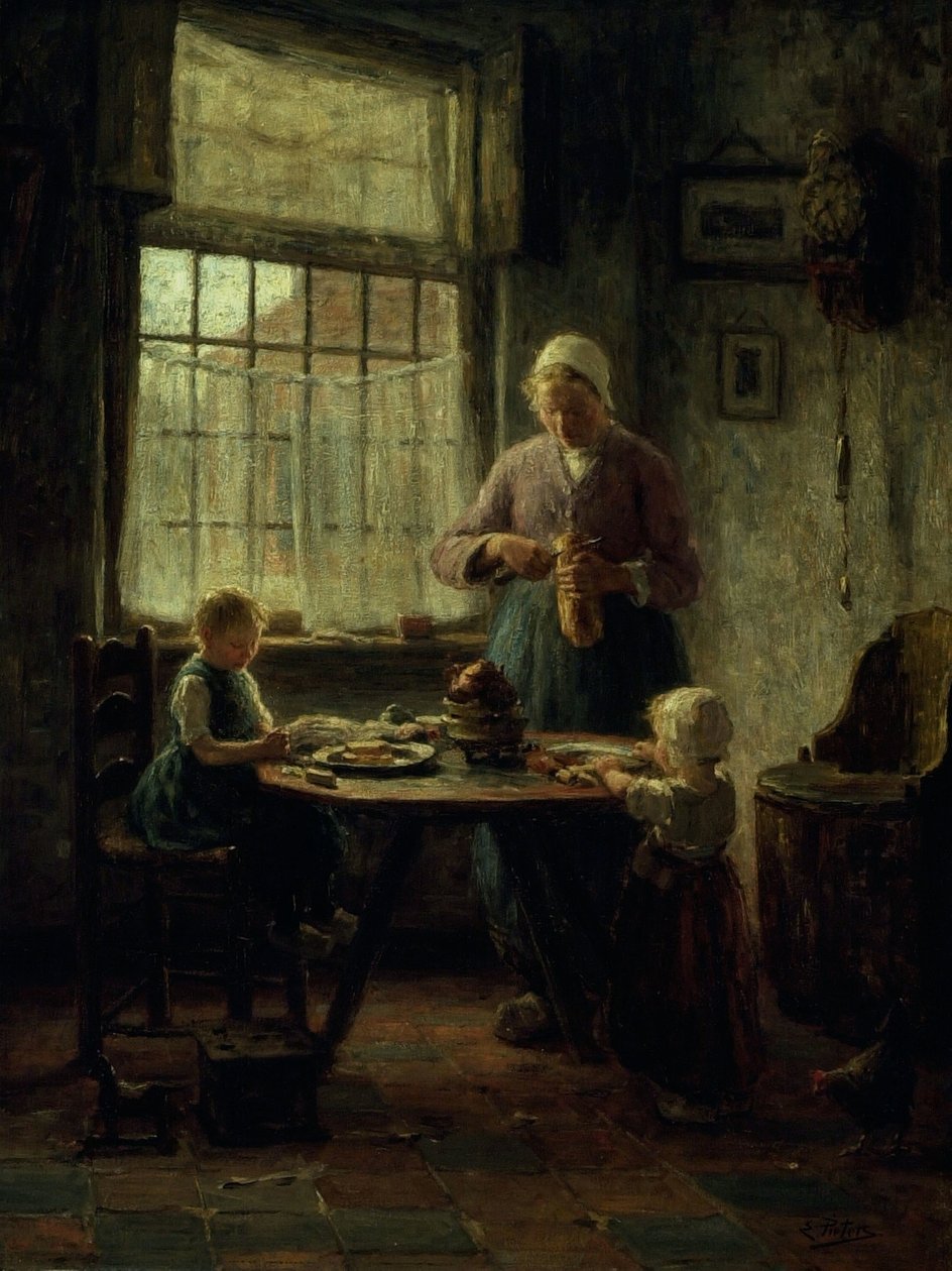 A Family Meal, ca. 1890 (olie på lærred) af Evert Pieters