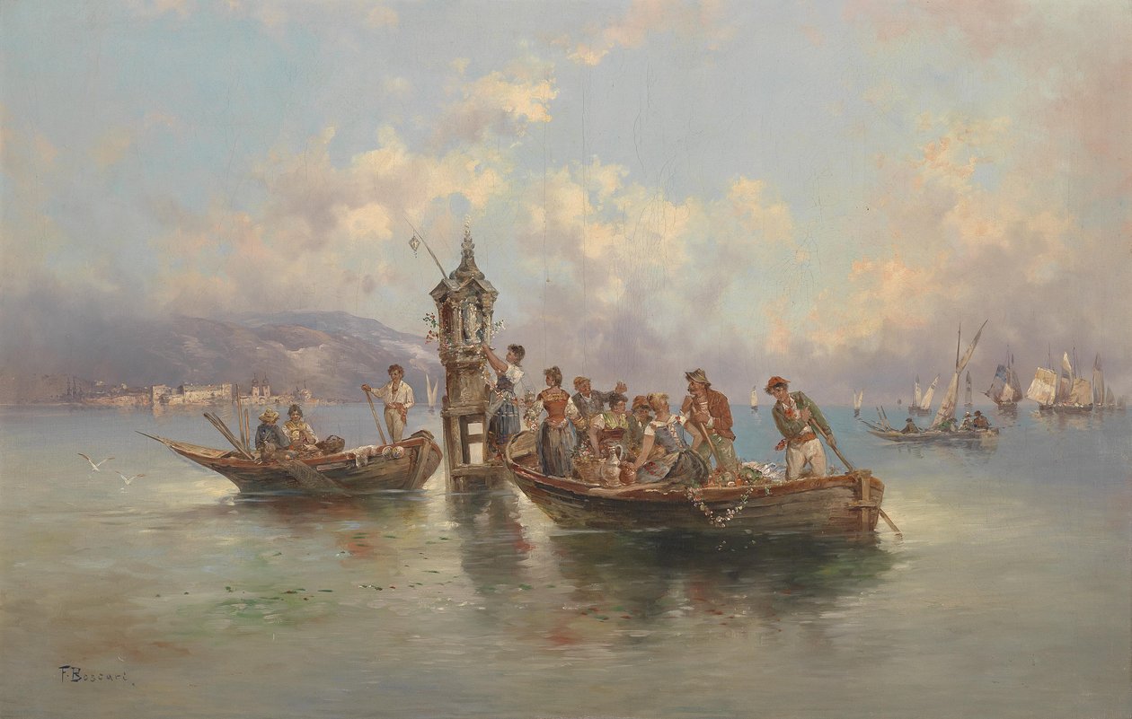 Festligt selskab i fiskebåde. af F. Boscari