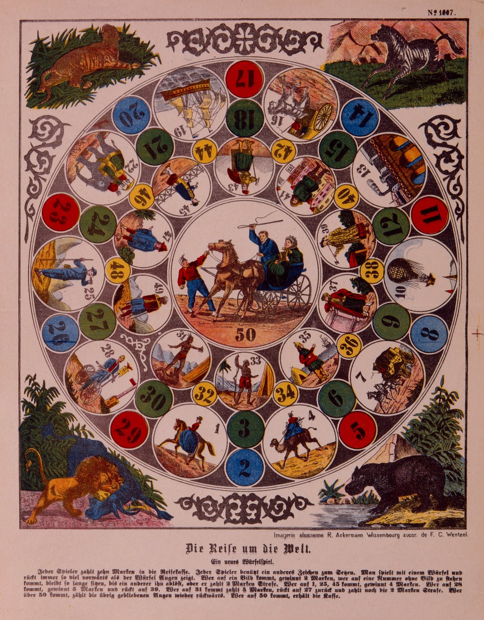 Game of Voyage Around the World, udgivet af Ackermann, Wissembourg af F. C. Wentzel
