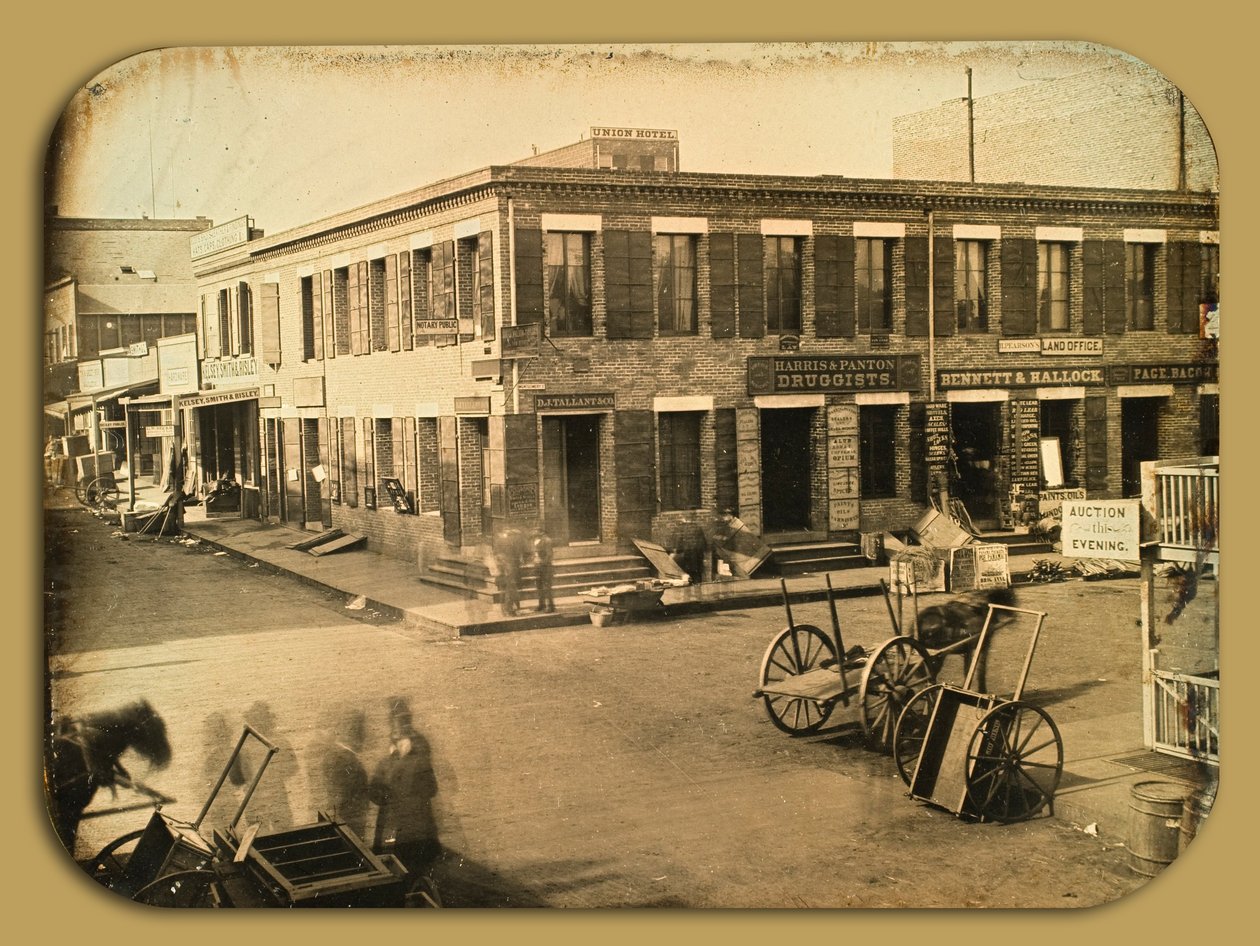 Corner of Clay and Montgomery Streets, San Francisco. af F. Coombs