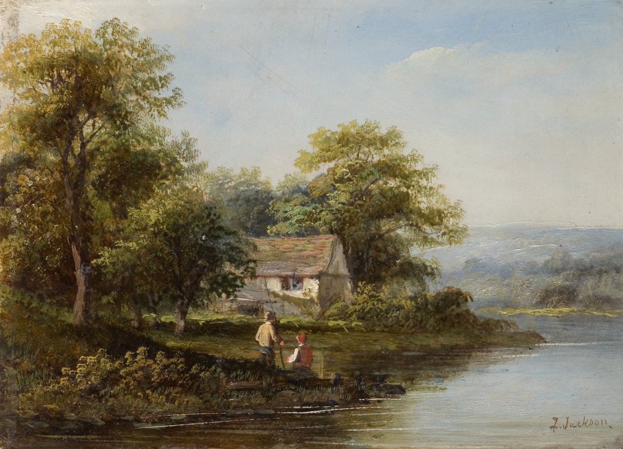 Udsigt over Tyne - To lystfiskere af F. Ernest Jackson