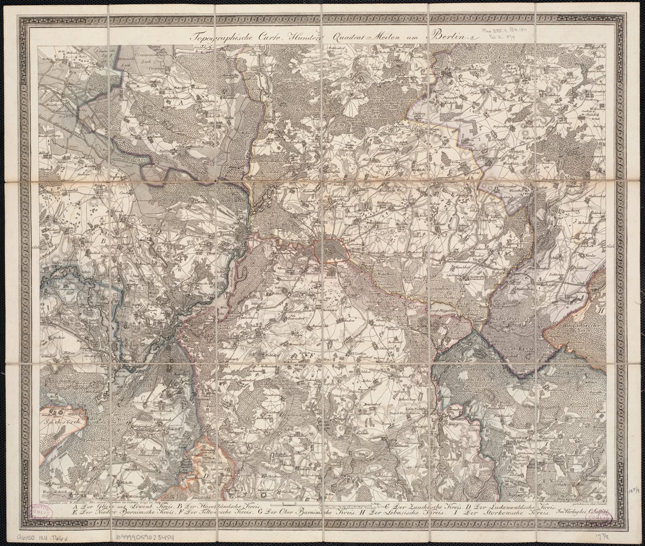 Topografisk kort Hundrede kvadratkilometer omkring Berlin af F. Schneider