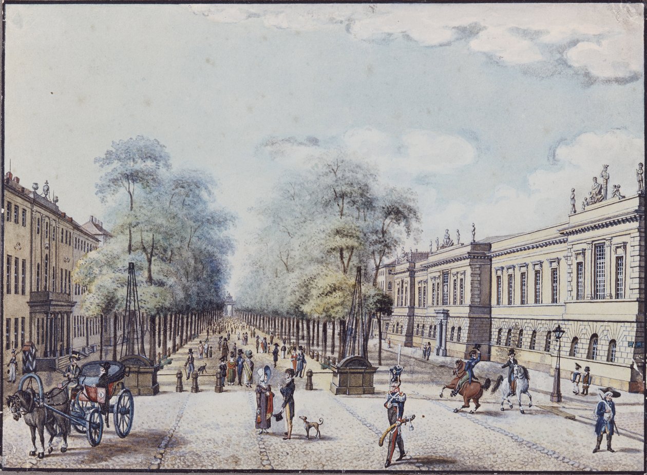 Linden med Akademiet, Berlin (pen og blæk og wc på papir) af F.A. Calau