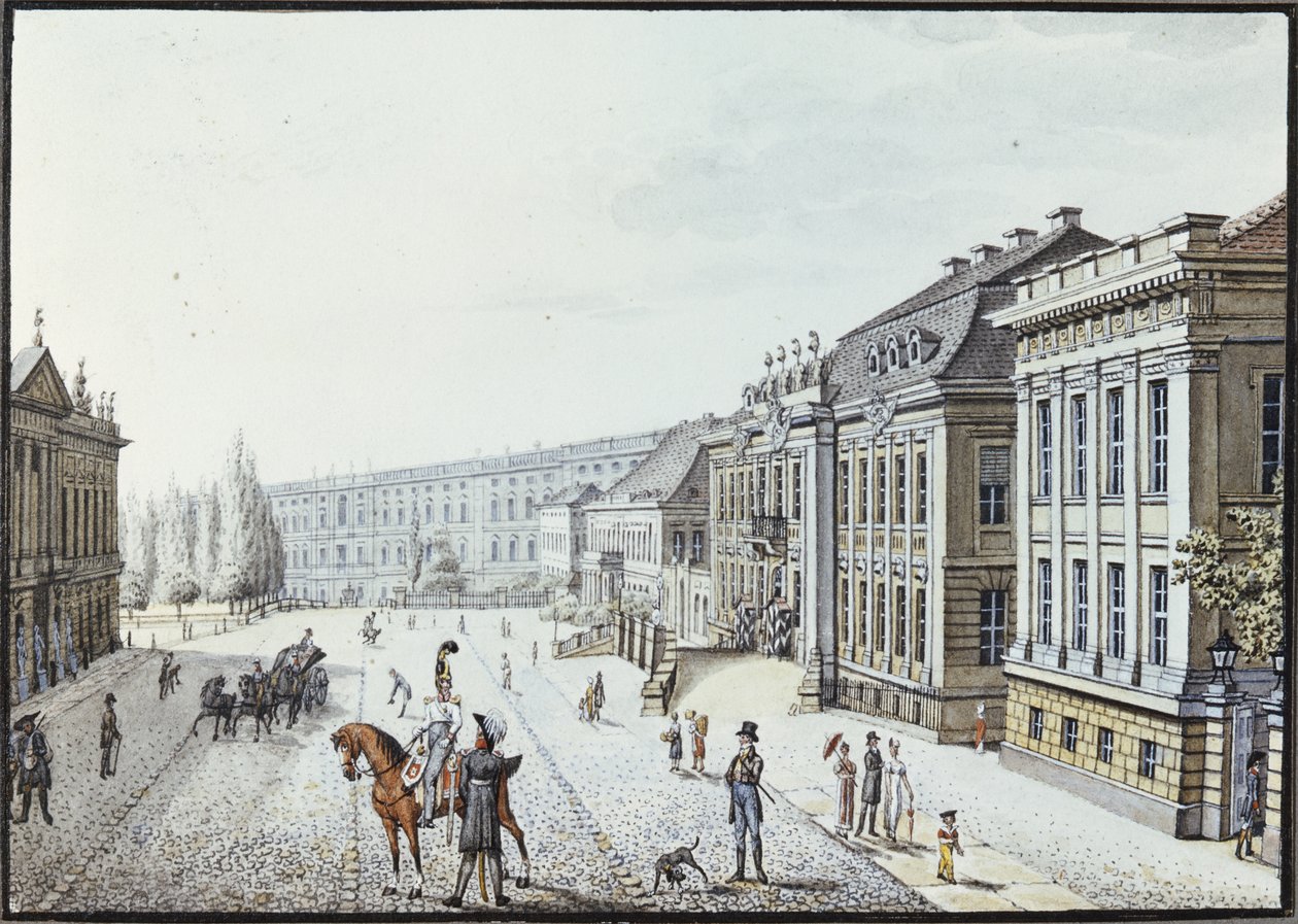 Udsigt over det kongelige palads, Berlin (pen og blæk og wc på papir) af F.A. Calau