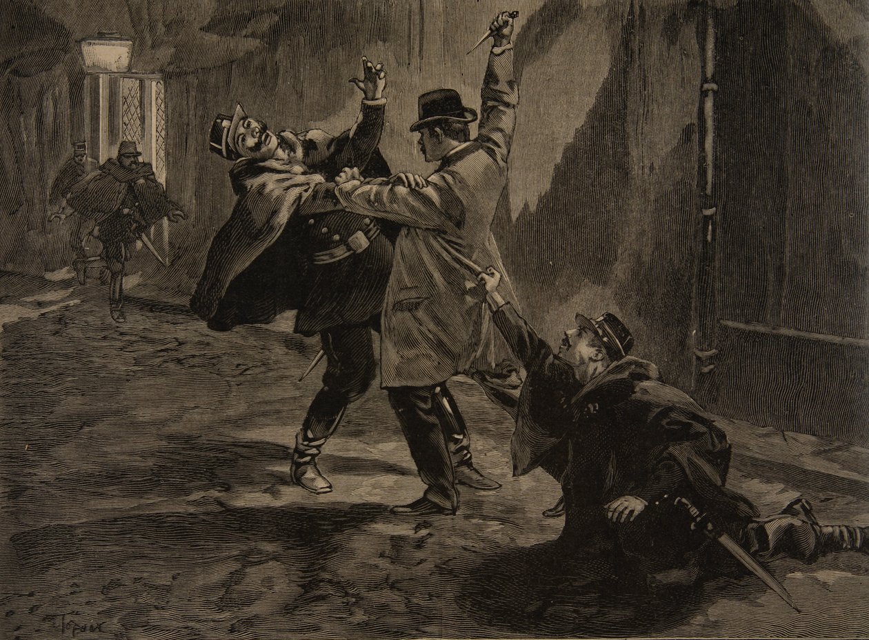 Etievant, anarkisten begår knivstikkeriet, illustration fra 