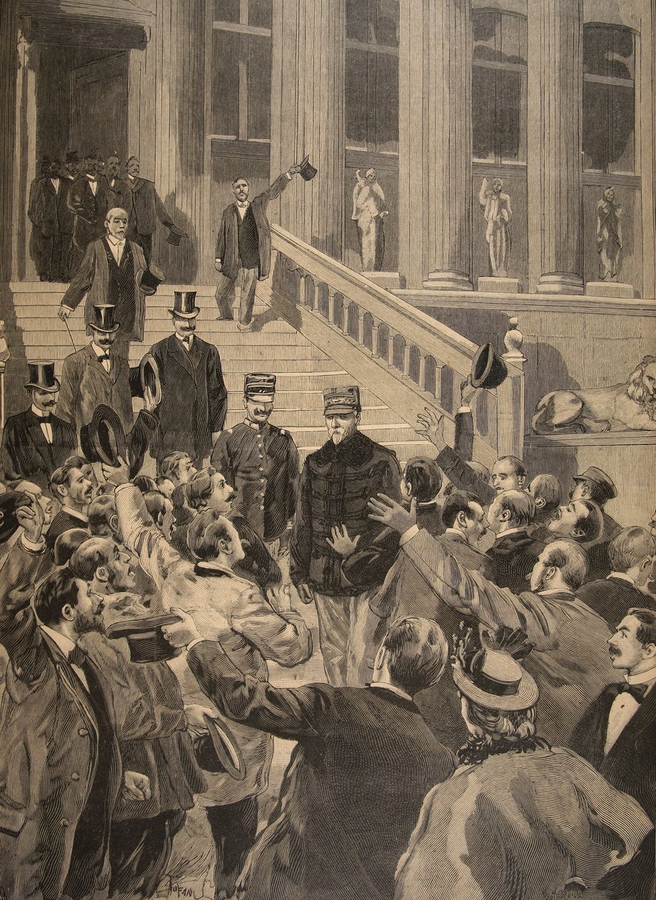 Officerernes triumfråb ved udgangen af Zola, illustration fra 