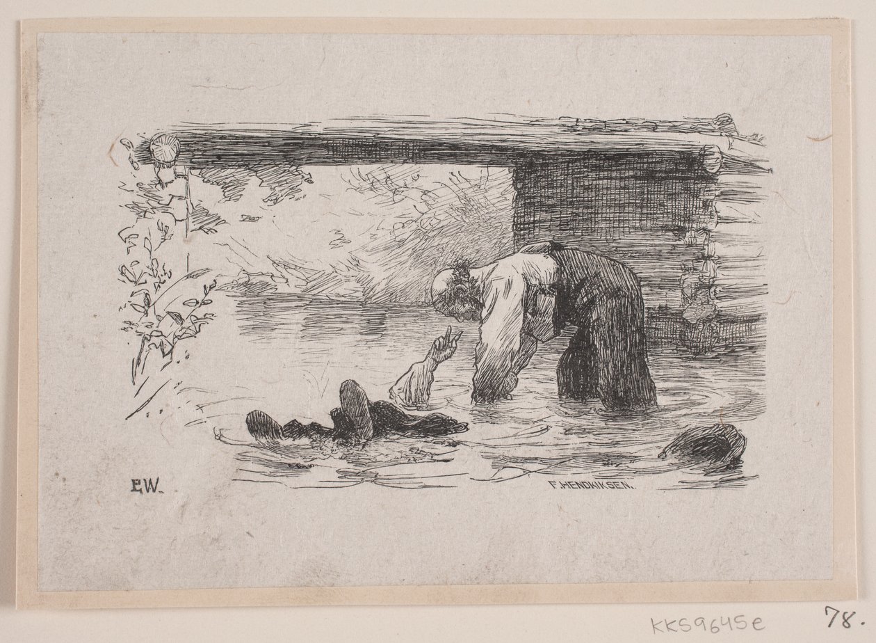 Illustration til "Kjærringen mod strømmen" af F. Hendriksen