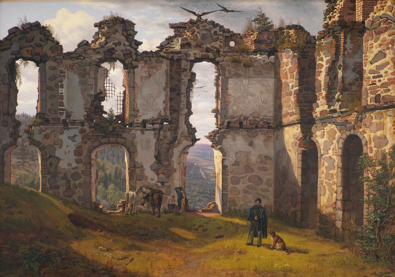 Ruinerne af Brahehus nær Jönköping, Sverige af F. Sødring