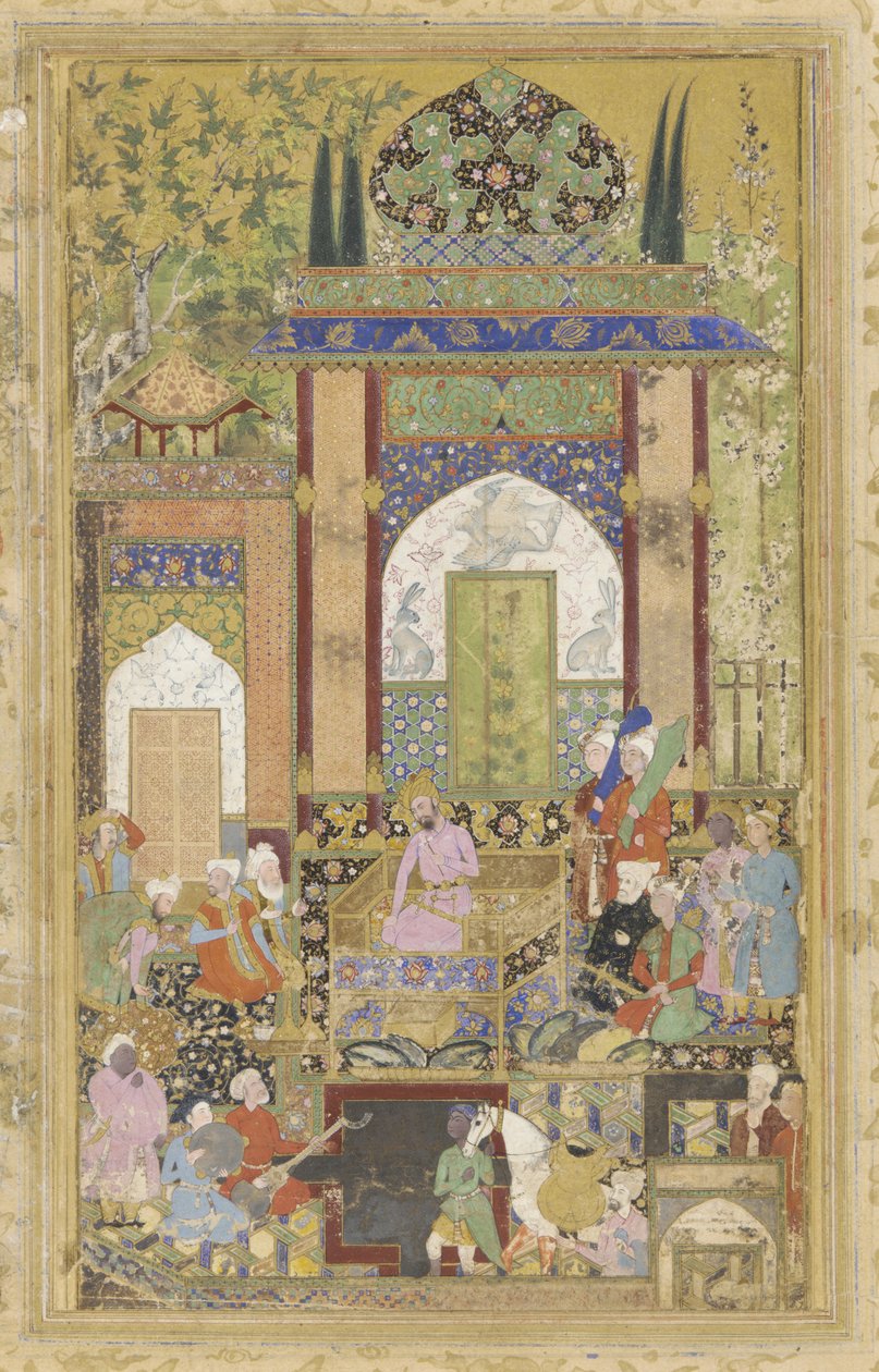 Babur modtager en hofmand, 1580-85 af Farrukh Beg