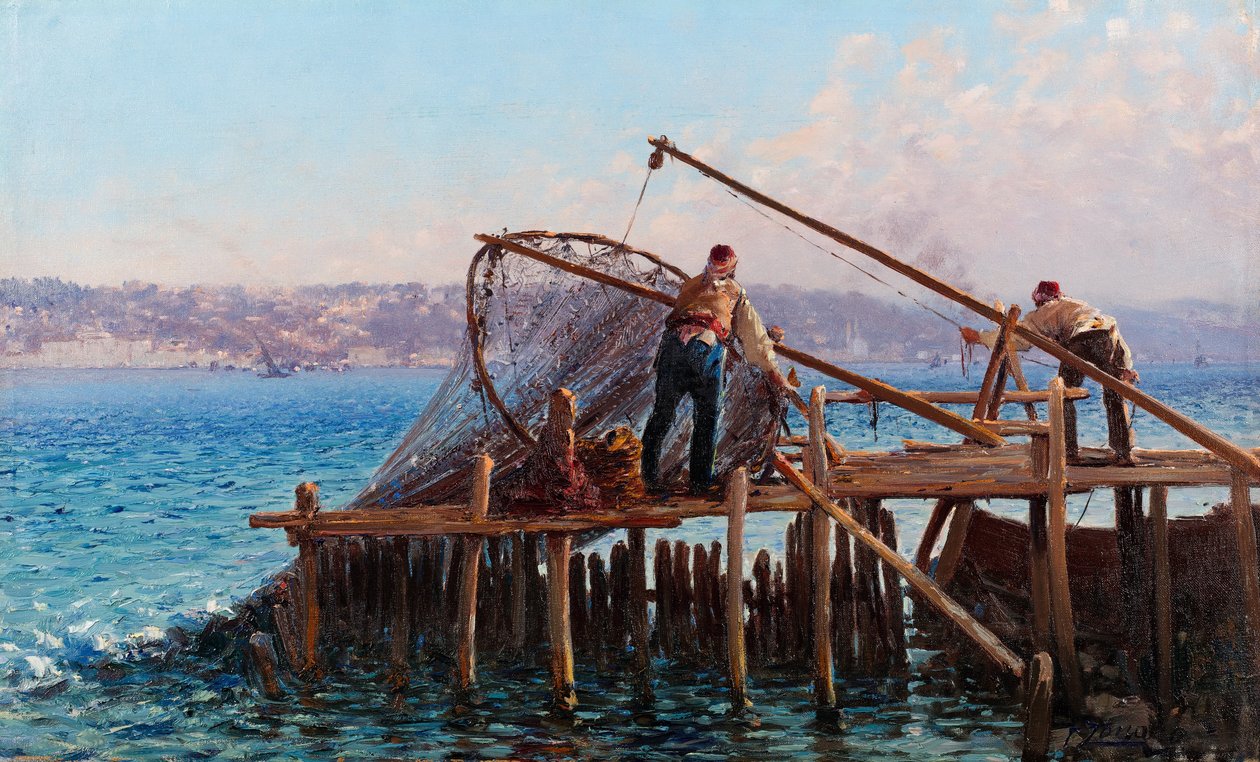 Fiskere, der bringer fangsten ind af Fausto Zonaro